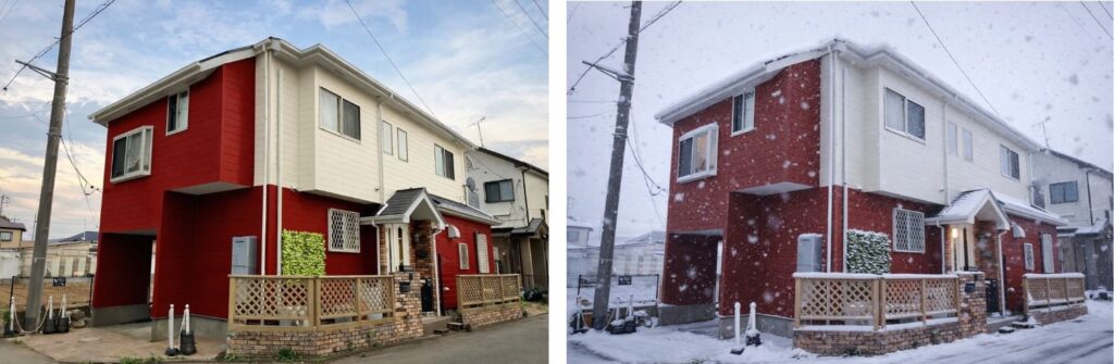 外壁塗装AIカラーシミュレーションで雪の日のイメージも作成可能